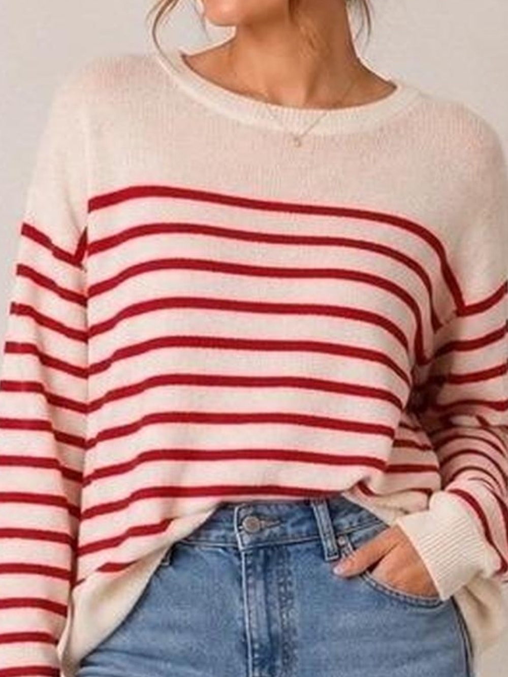 Reformation Cashmere Boyfriend Cream Sweater Red Stripes XL